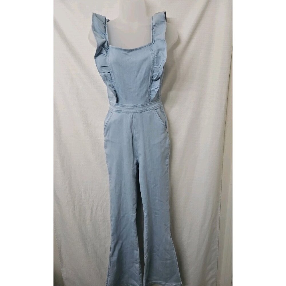 Light Blue Ruffle-Strap Jumpsuit